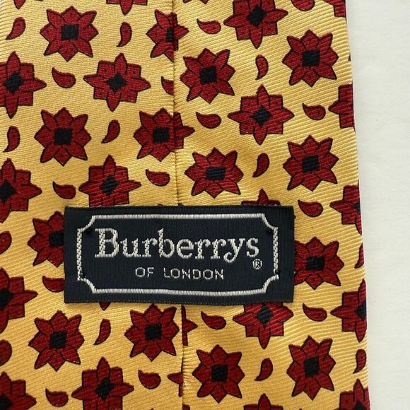 Burberrys Of London Floral Pattern Silk Tie Red Gold - Picture 2 of 3